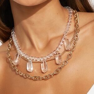 Elegant Gold and Clear Necklace Set